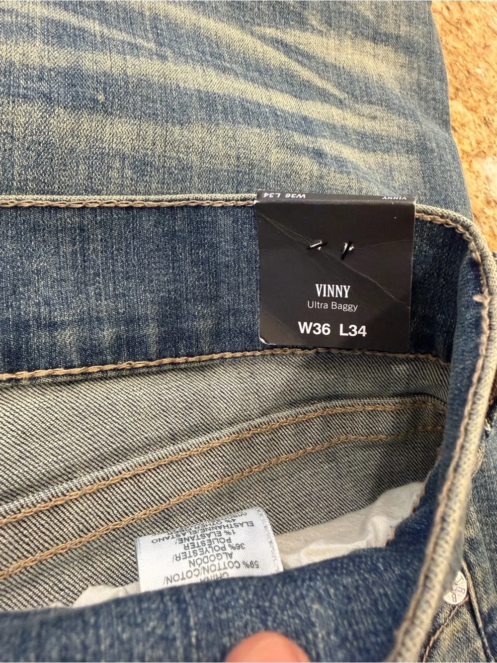 TRUE RELIGION: Men's Vinny Ultra Baggy Denim Blue Washed, Wide Leg, Size 36x34